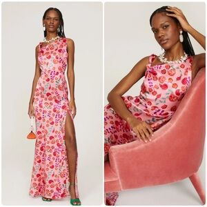 SALONI Pink Floral Leona High Slit Maxi Dress in Ammonite Rose